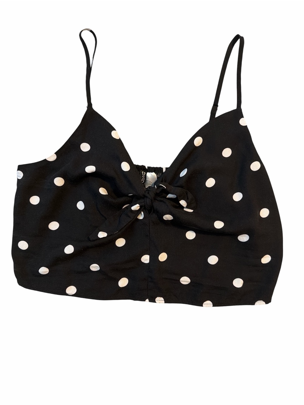 Black Polka Dot Tie-Front Crop Top Sz Lg